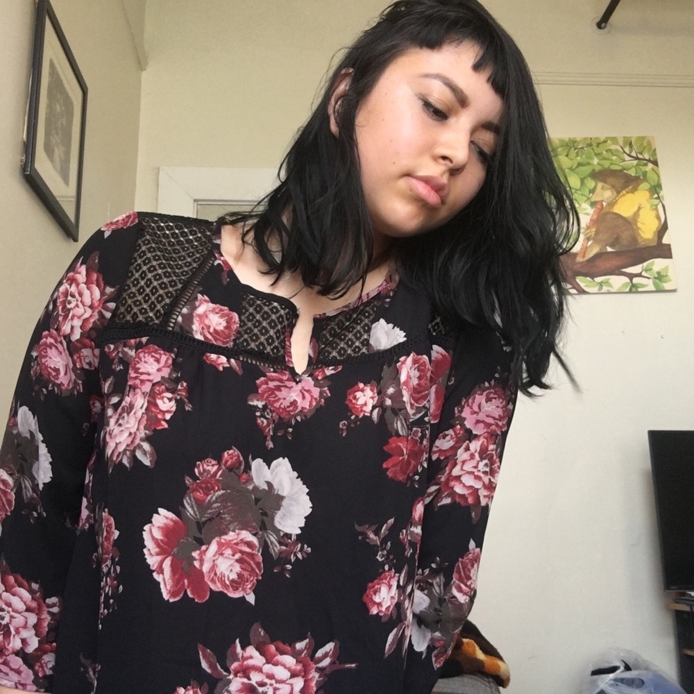 Beautiful pink & black floral blouse